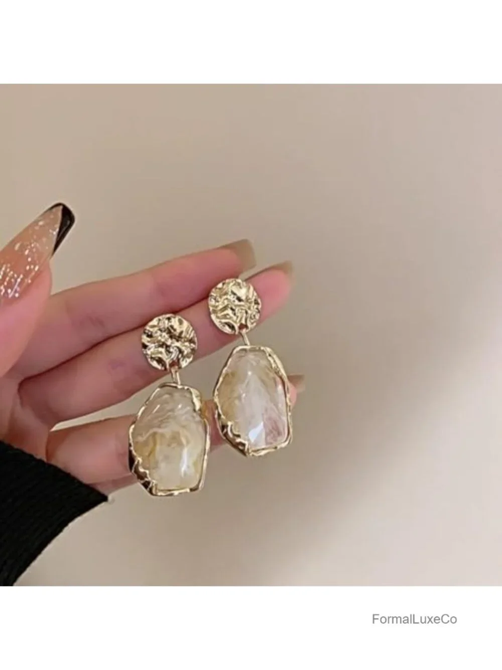 Chunky Crystal Statement Drop Dangle Earrings Vintage Hammered Textured